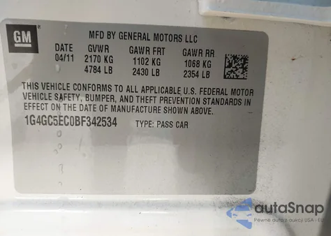 2011 Buick Lacrosse Cxl из США, поврежденный, VIN 1G4GC5EC0BF342534